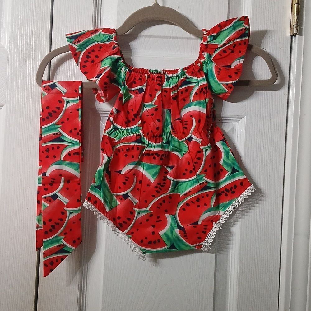 Watermelon romper infant with sash headband  Sz 80  NWOT
